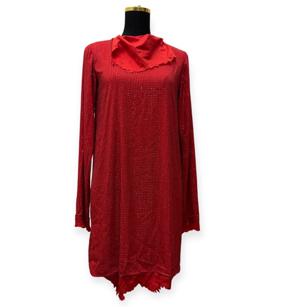 Saint Art Red Beaded Shift Dress “Art To Wear” Avant Guard Size Extra Small EUC